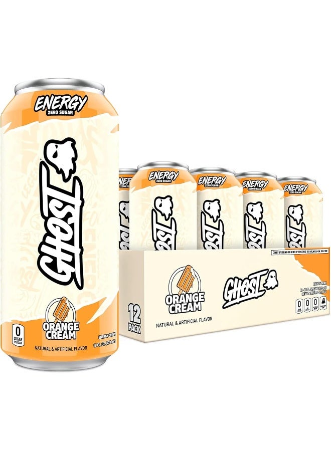 Ghost مشروب الطاقة GHOST ENERGY خالي من السكر - عبوة 12، كريمة البرتقال، علب 16 أونصة - Image 1